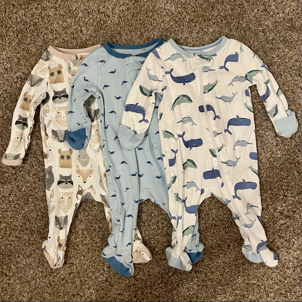Cloud Island 0-3mo zip footed onesie set of 3